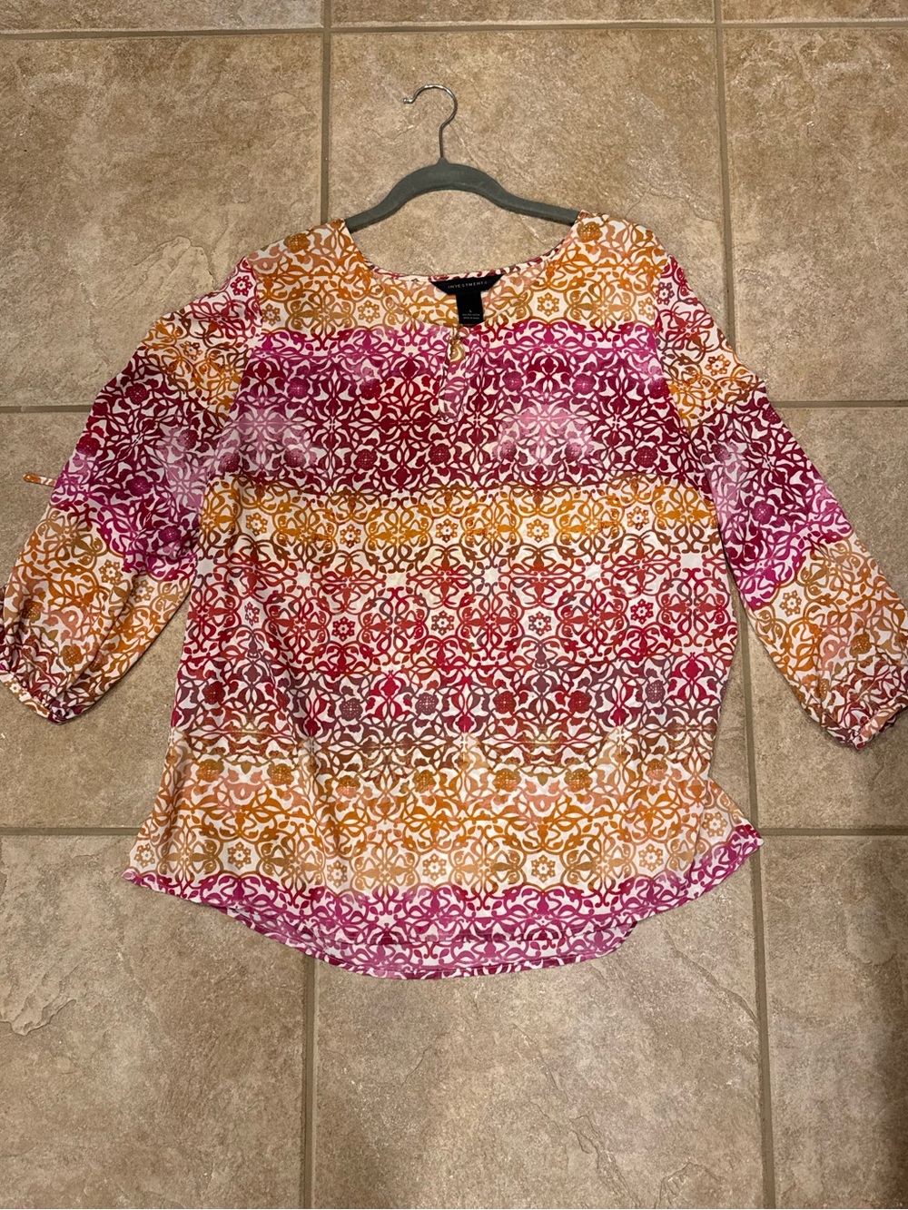 Investments Striped Geometric Scoop-Neck Top in Pink and Gold